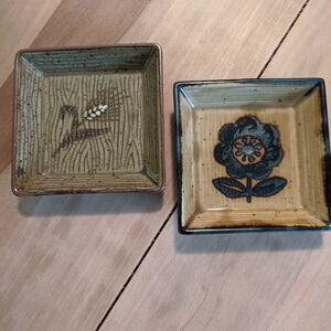 2  Small Vintage Otagiri Ceramic Trinket Dish Plates With Floral Design MCM